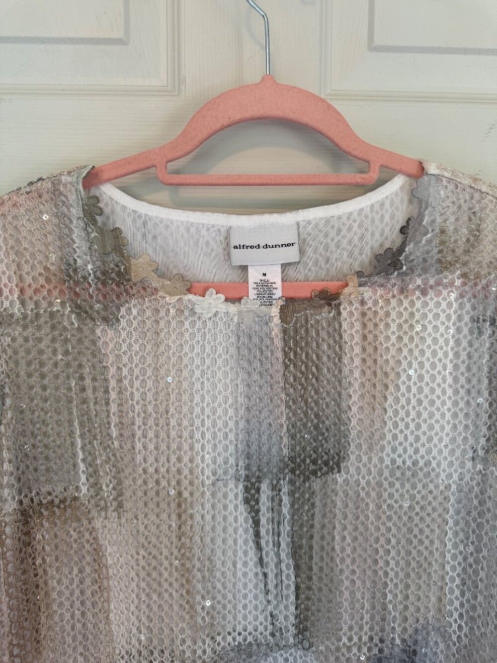Alfred Dunner Green Mesh Sequin Embellished Mesh Long Sleeve Blouse Medium - Picture 2 of 8